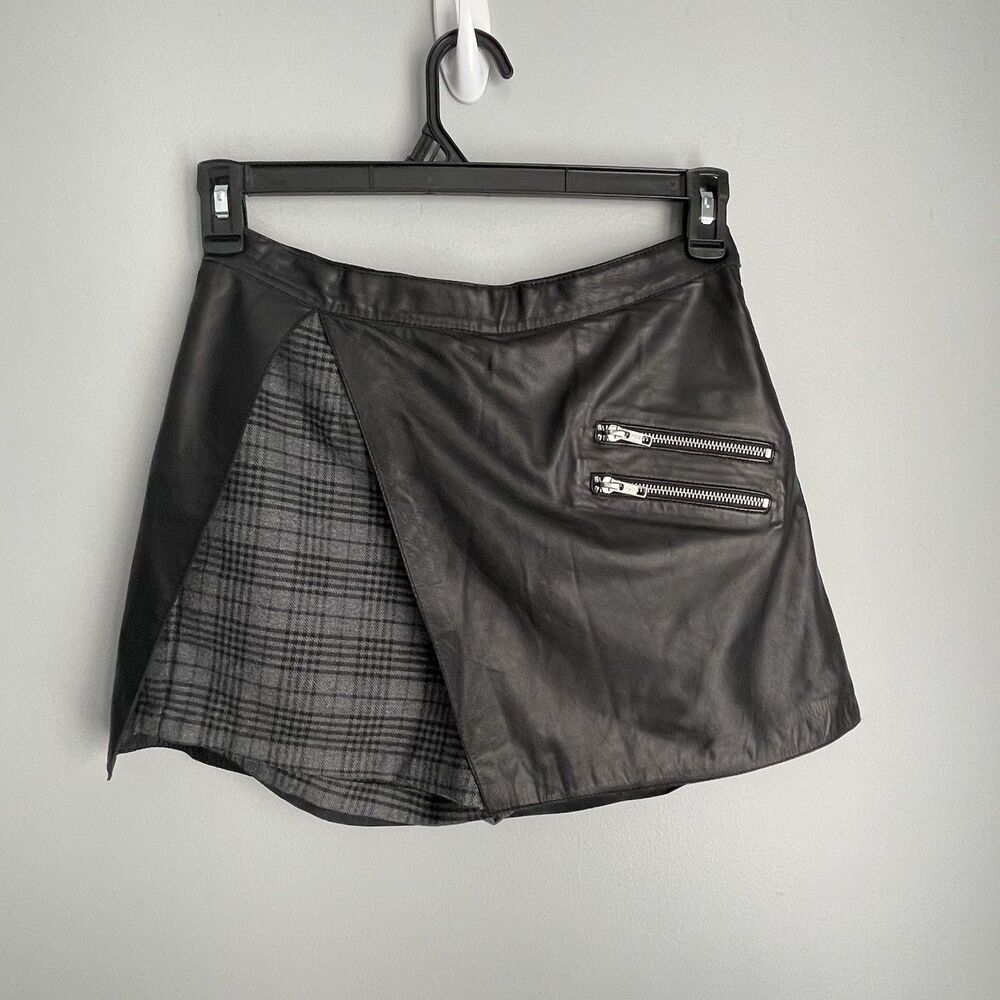 Free People Lamb Leather Wool Wrap Skort Size 2 Gray Moto Mini Skirt Shorts